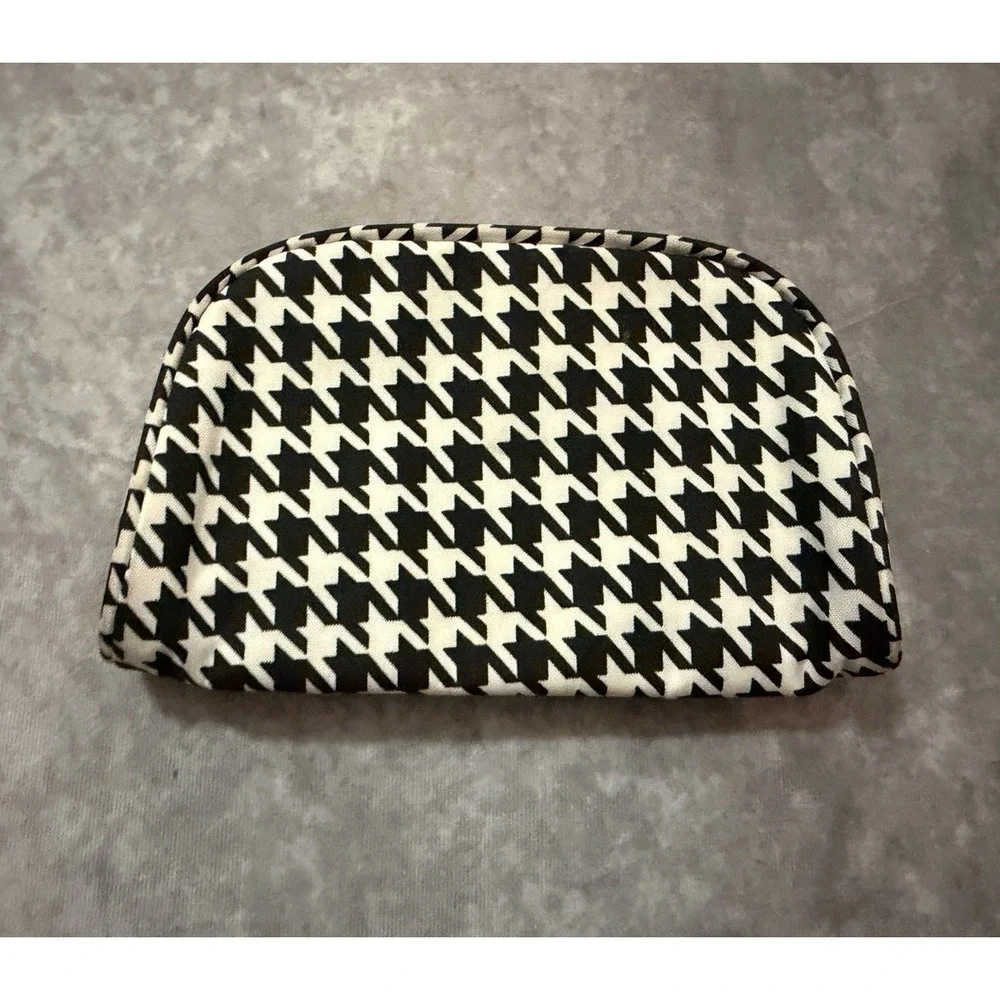 Black & White Houndstooth Zipper Makeup Bag Case